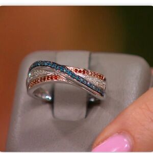Affinity Diamonds Sterling Silver Red White Blue Ring Size 6 - QVC Patriotic